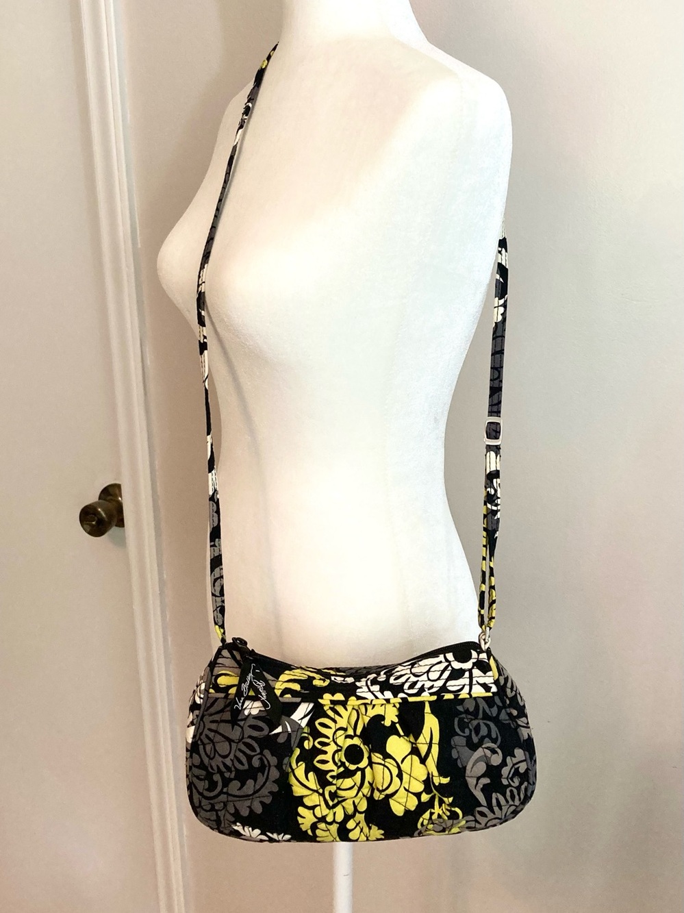 Vera Bradley Frannie Crossbody Bag Retired Baroque Pattern Yellow/Black/White